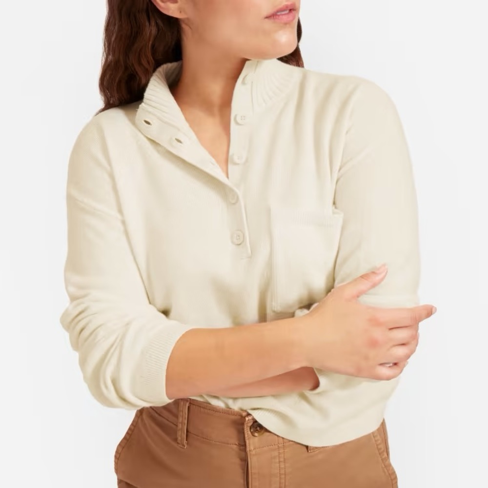 The ReCashmere Mockneck Henley sweater